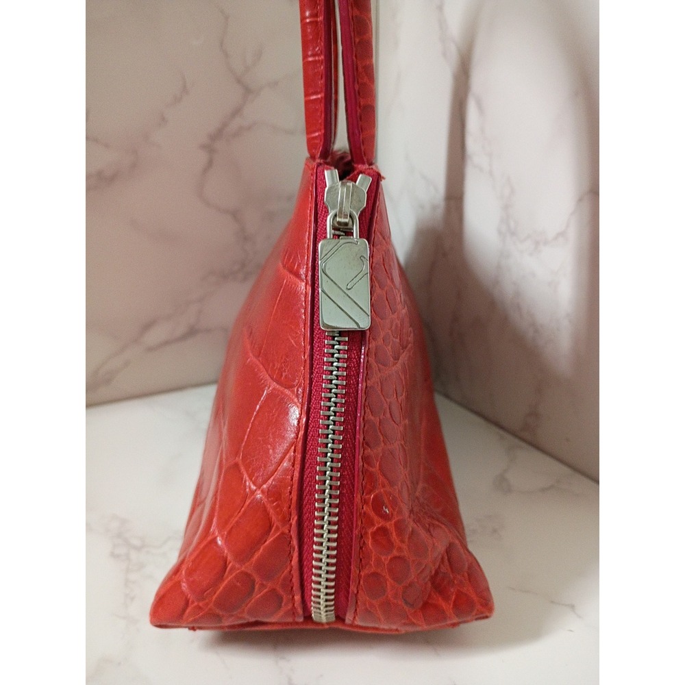 FURLA Vintage Red Crocodile-Embossed Leather Handbag - EUC - Picture 4 of 8